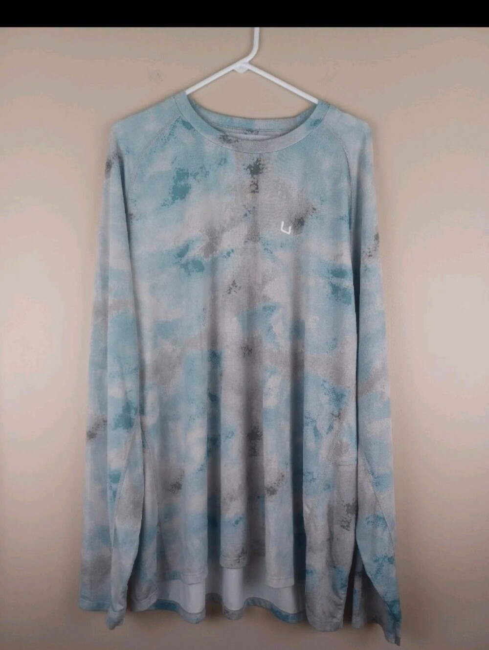 Huk Watershed Printed Crew Tech Shirt Longsleeve Mineral Blue Mens Size 3XL